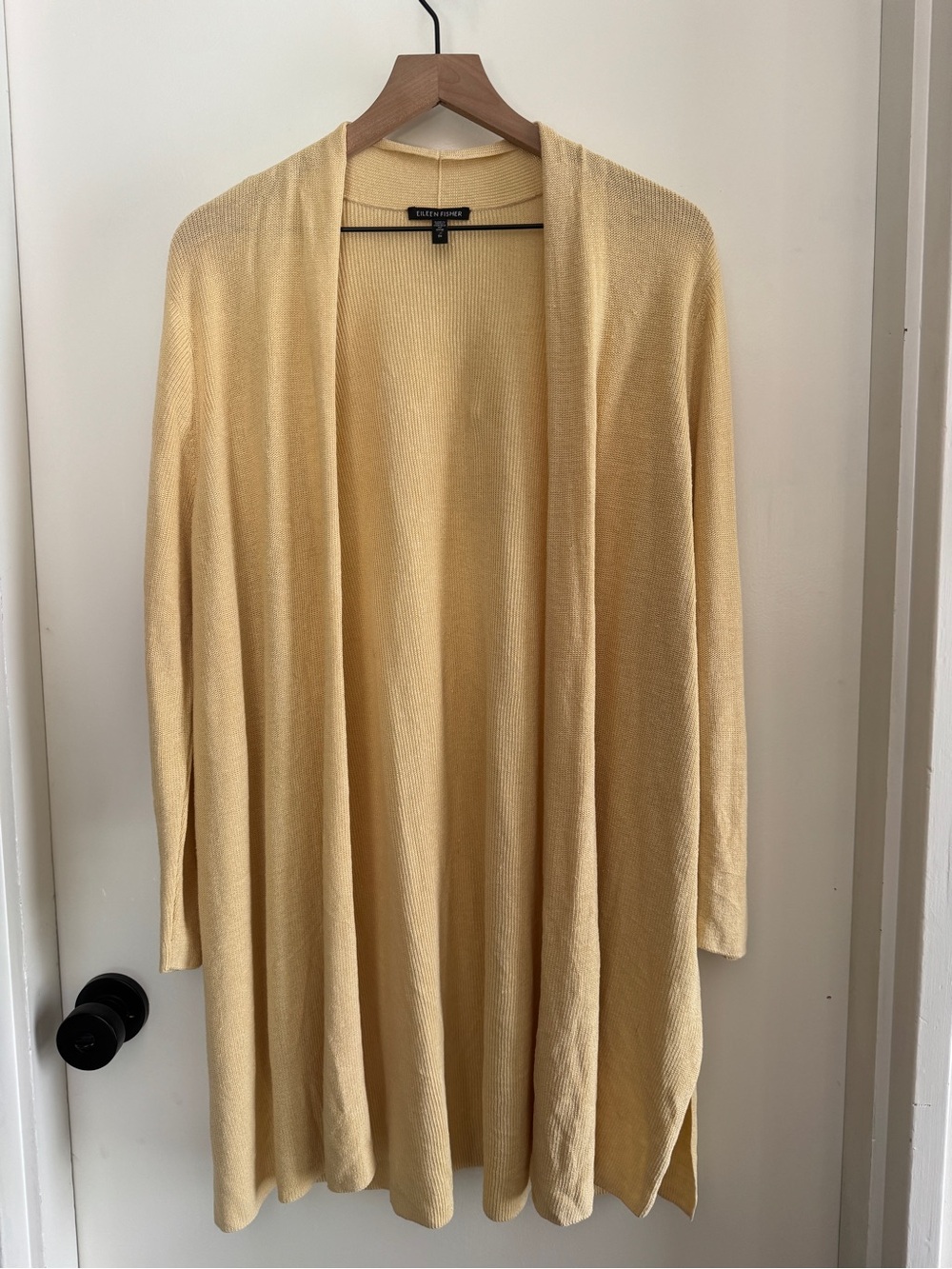 Eileen Fisher Pale Yellow Open-Front Long Cardigan